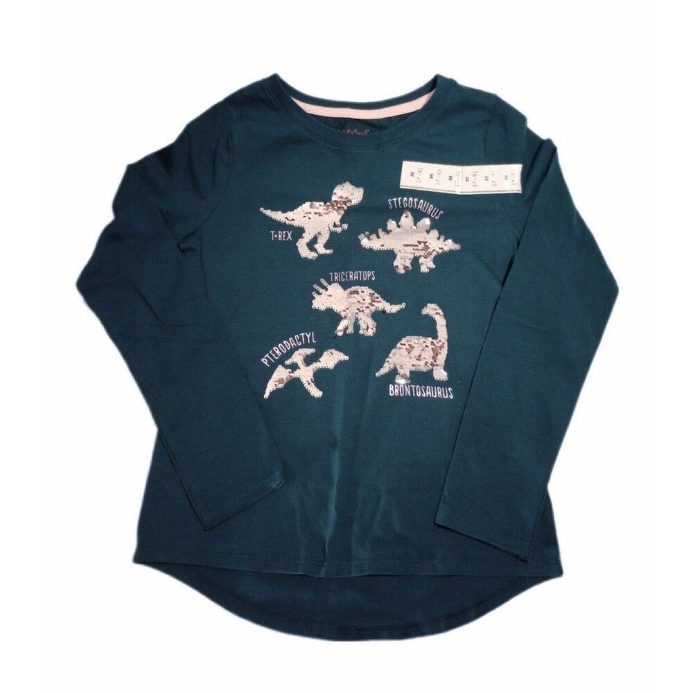 NWT Cat & Jack Long Sleeve Flip Sequin Dino Top sz 7/8 Girls Youth